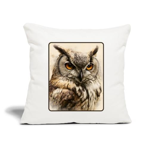 Great Horned Owl Watercolor Design - Throw Pillow Cover 17.5” x 17.5”