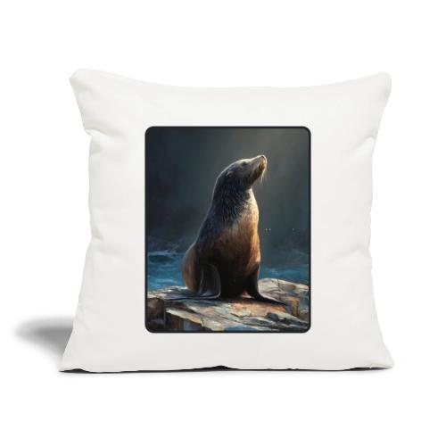 Fur Seal Artistic Shore Portrait Design - Throw Pillow Cover 17.5” x 17.5”