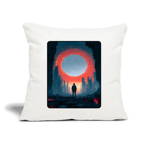 Cosmic Portal Future City Design - Throw Pillow Cover 17.5” x 17.5”