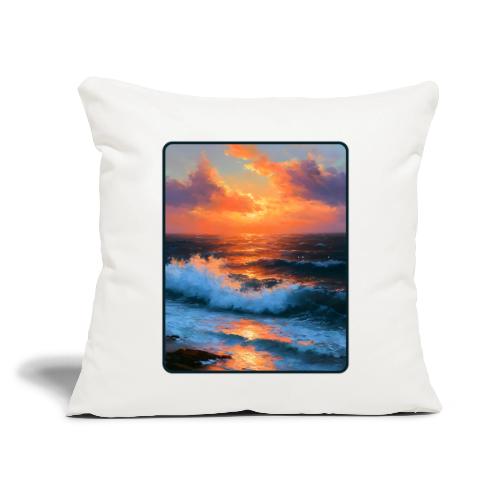 Sunset Storm Waves Oil Painting - Throw Pillow Cover 17.5” x 17.5”