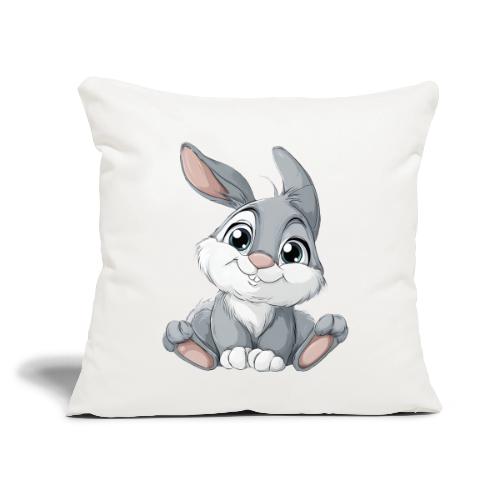 Joyful Grey and White Baby Rabbit Cartoon - Throw Pillow Cover 17.5” x 17.5”