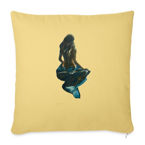 Midnight Mermaid on a rock - Throw Pillow Cover 17.5” x 17.5”