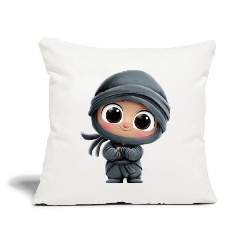 Cute Cartoon Baby Ninja Standing with Big Smile - Throw Pillow Cover 17.5” x 17.5”