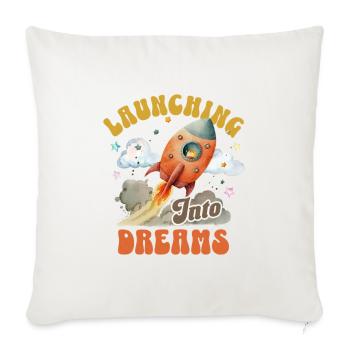 Launching Into Dreams – Kids Rocket Tee - Throw Pillow Cover 17.5” x 17.5” - natural white - Front