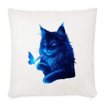 Azure Nebula Cat and Butterfly - Throw Pillow Cover 17.5” x 17.5” - natural white - Front