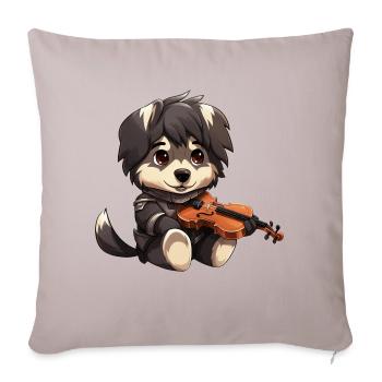 husky German Shepherd with Violin – Musical Dog De - Throw Pillow Cover 17.5” x 17.5” - light taupe - Front