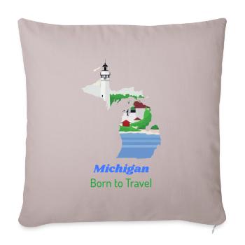 Michigan Edition by Born to Travel - Throw Pillow Cover 17.5” x 17.5” - light taupe - Front