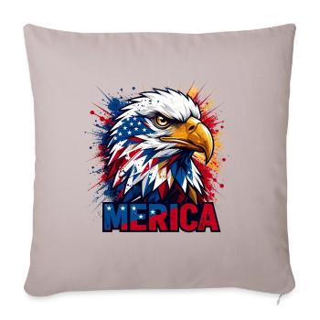 Merica Eagle Patriotic USA Vintage Graphic - Throw Pillow Cover 17.5” x 17.5” - light taupe - Front