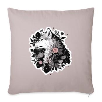 Pastel Goth Floral Wolf - Throw Pillow Cover 17.5” x 17.5” - light taupe - Front