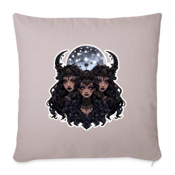 Dark Triple Moon Goddess - Throw Pillow Cover 17.5” x 17.5” - light taupe - Front