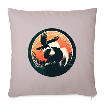 Wolf and Raven - Throw Pillow Cover 17.5” x 17.5” - light taupe - Front