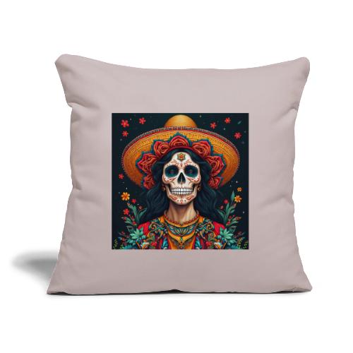 Charra Skull Art | Traditional Mexican Design - Throw Pillow Cover 17.5” x 17.5”