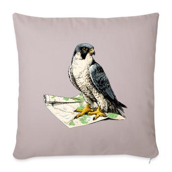 Majestic Peregrine Falcon Standing on Travel Map - Throw Pillow Cover 17.5” x 17.5” - light taupe - Front