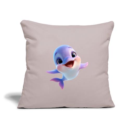 Purple-White Smiling Baby Dolphin - Throw Pillow Cover 17.5” x 17.5”