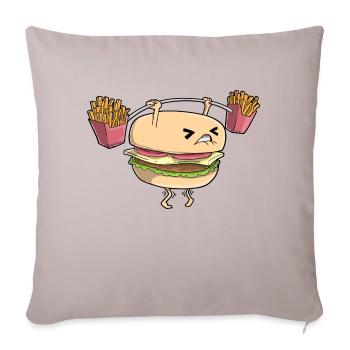 Hamburger Fries Weightlifting - Throw Pillow Cover 17.5” x 17.5” - light taupe - Front