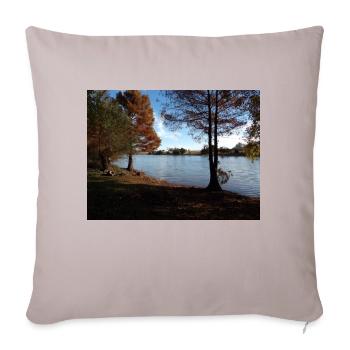 Fall colors along the lake shore - Throw Pillow Cover 17.5” x 17.5” - light taupe - Front