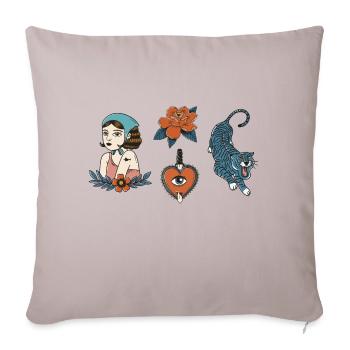Girl with Tiger - Throw Pillow Cover 17.5” x 17.5” - light taupe - Front