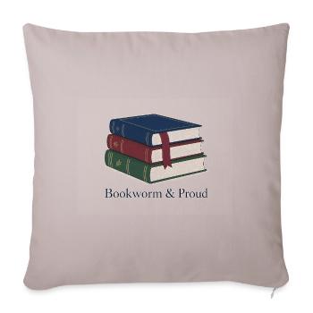 Bookworm & Proud Stack - Throw Pillow Cover 17.5” x 17.5” - light taupe - Front