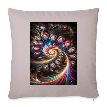 Celestial Peacock Fractal Spiral Psychedelic Art - Throw Pillow Cover 17.5” x 17.5” - light taupe - Front