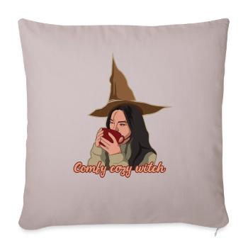 Comfy Cozy Witch Christmas Holiday Season - Throw Pillow Cover 17.5” x 17.5” - light taupe - Front