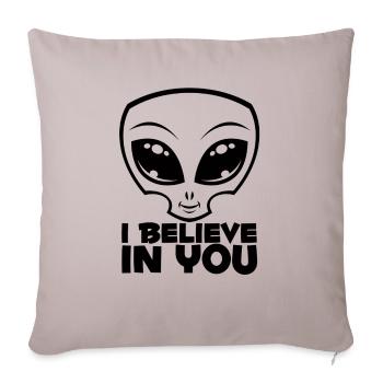 I Believe In You Alien In Black Line - Throw Pillow Cover 17.5” x 17.5” - light taupe - Front