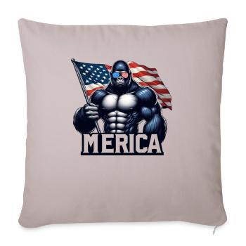 MERICA – Patriotic Gorilla Holding American Flag F - Throw Pillow Cover 17.5” x 17.5” - light taupe - Front