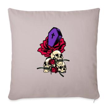 Gothic Skull Roses Death Grave Aesthetic Dark - Throw Pillow Cover 17.5” x 17.5” - light taupe - Front
