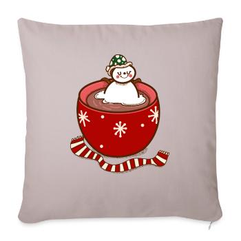 Hot Cocoa Snowman - Throw Pillow Cover 17.5” x 17.5” - light taupe - Front