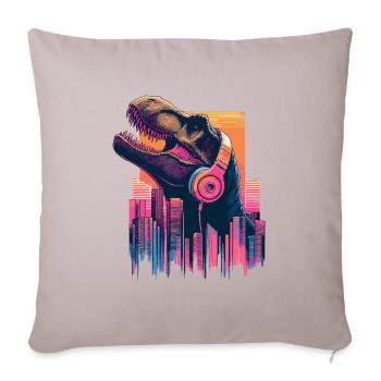 Jurassic Music City Retro Vaporwave Tyrannosaurus - Throw Pillow Cover 17.5” x 17.5” - light taupe - Front
