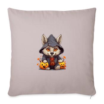 Cute Little Halloween Wolf With Pumpkin Lanterns - Throw Pillow Cover 17.5” x 17.5” - light taupe - Front