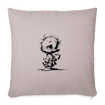 Awake Sleepy Duckling In Bathrobe - Throw Pillow Cover 17.5” x 17.5” - light taupe - Front