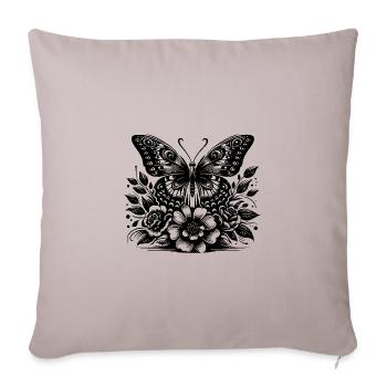 Imaginative Flower Butterfly Motif - Throw Pillow Cover 17.5” x 17.5” - light taupe - Front