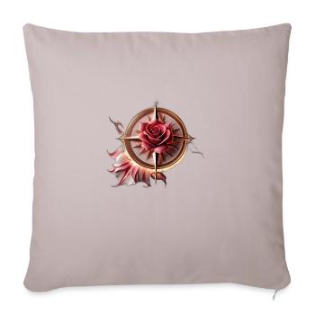 Tattoo-Style Rose Compass Bliss Tee - Throw Pillow Cover 17.5” x 17.5” - light taupe - Front