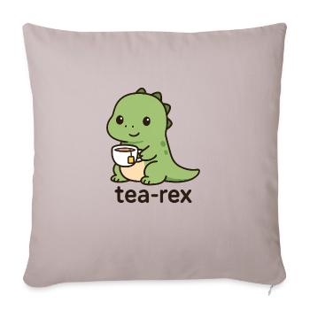 Tea-Rex Cozy Dino - Throw Pillow Cover 17.5” x 17.5” - light taupe - Front