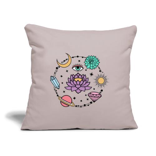 Healing Crystal, Moon, Flower, Sun - Throw Pillow Cover 17.5” x 17.5”