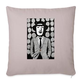 Man in Suit with Fedora and Mustache - Throw Pillow Cover 17.5” x 17.5” - light taupe - Front