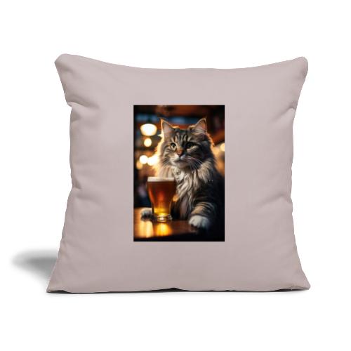 Bright Eyed Beer Cat - Throw Pillow Cover 17.5” x 17.5”