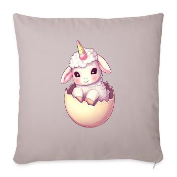 Sheep with Unicorn in Eggshell Imaginative Design - Throw Pillow Cover 17.5” x 17.5” - light taupe - Front