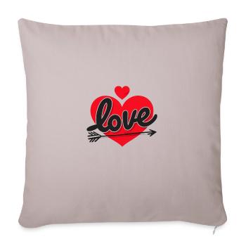 Red Heart with Love Text and Arrow - Throw Pillow Cover 17.5” x 17.5” - light taupe - Front
