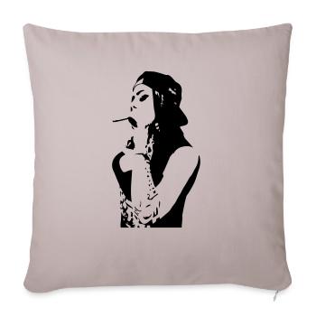smoking chola - Throw Pillow Cover 17.5” x 17.5” - light taupe - Front
