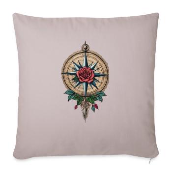 Enchanted Rose Compass: Tattoo-Inspired T-Shirt - Throw Pillow Cover 17.5” x 17.5” - light taupe - Front