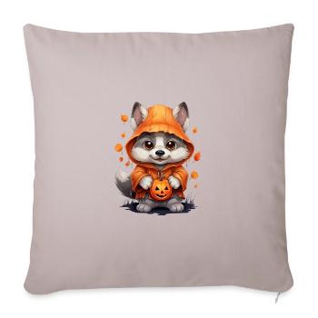 Cute Halloween Wolf With Pumpkin Lanterns - Throw Pillow Cover 17.5” x 17.5” - light taupe - Front