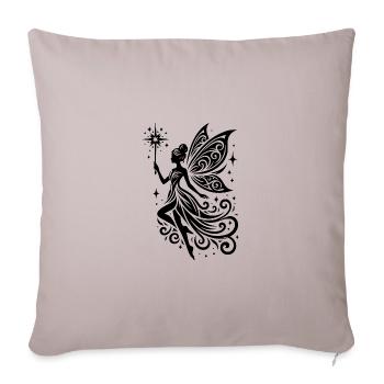 Imaginative Fairy With Ornate Wings - Throw Pillow Cover 17.5” x 17.5” - light taupe - Front