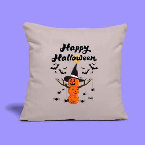 Pumpkin Snowman | Happy Halloween Tree and Spiders - Throw Pillow Cover 17.5” x 17.5”