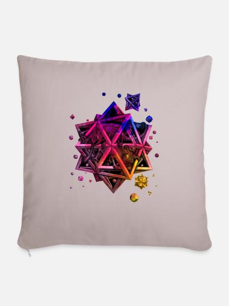 MC Escher stars reptiles pattern rainbow - Throw Pillow Cover 17.5” x 17.5” - light taupe - Back