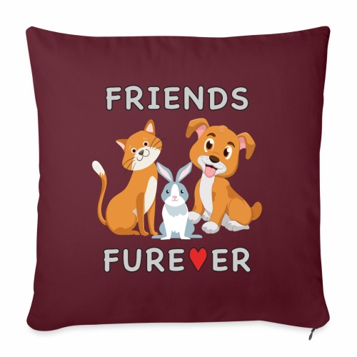 Friends Forever BFF Dog Cat Bunny Rabbit Kids Gift - Throw Pillow Cover 17.5” x 17.5”