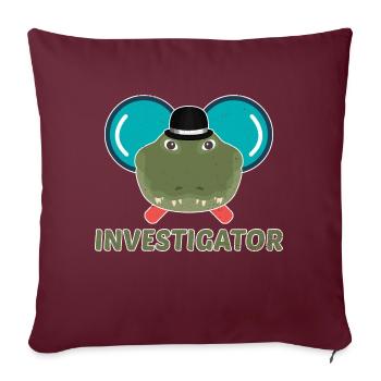 Investigator Alligator Gator Detective - Throw Pillow Cover 17.5” x 17.5” - burgundy - Front