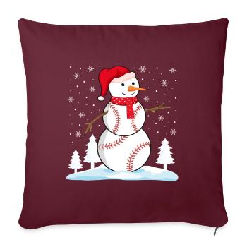 Baseball Snowman - Throw Pillow Cover 17.5” x 17.5” - burgundy - Front