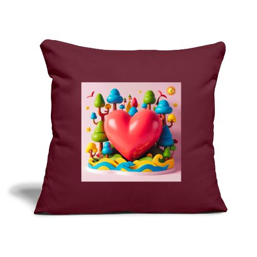 Big red heart, surrounded by landscape, nature - Throw Pillow Cover 17.5” x 17.5”