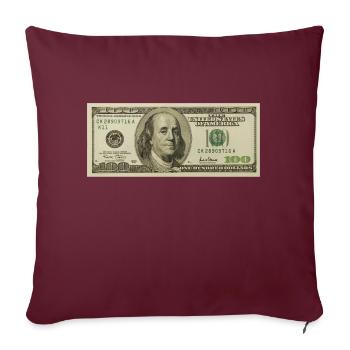 $100. Bill front Horizontal - Throw Pillow Cover 17.5” x 17.5” - burgundy - Front